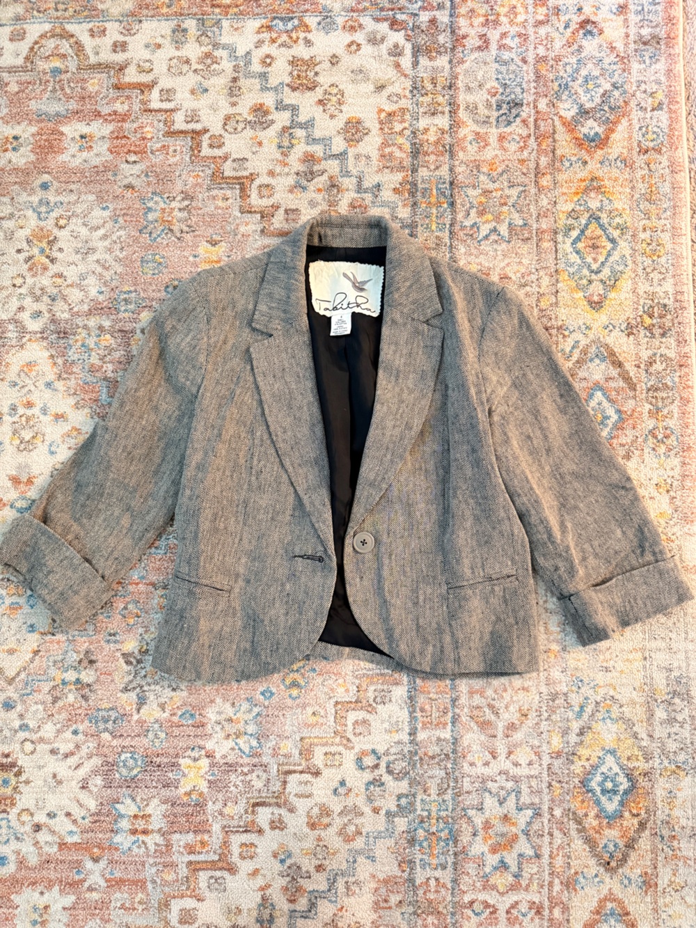 Anthropologie Tahari Gray Tailored Single-Button Blazer